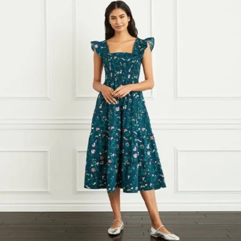 Hill House Teal Floral Midi Dress